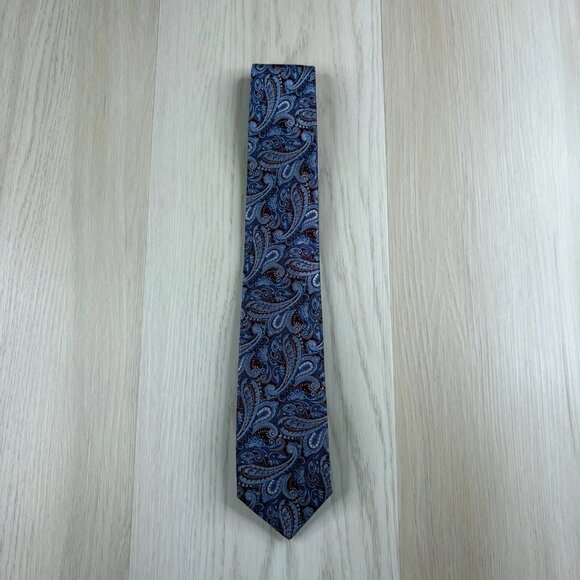 Hogo Boss Mens Purple & White Paisley Print Silk Office Wear Tie 60x3 Inches - Picture 1 of 12